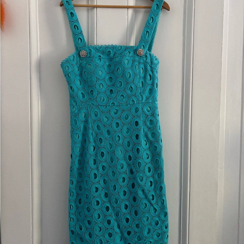 BHLDN Blue Sheath Midi Dress Square Neck Sleeveless